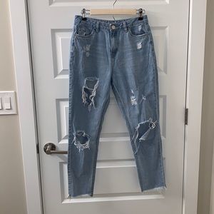 Cute high rise, distressed, mom jeans
